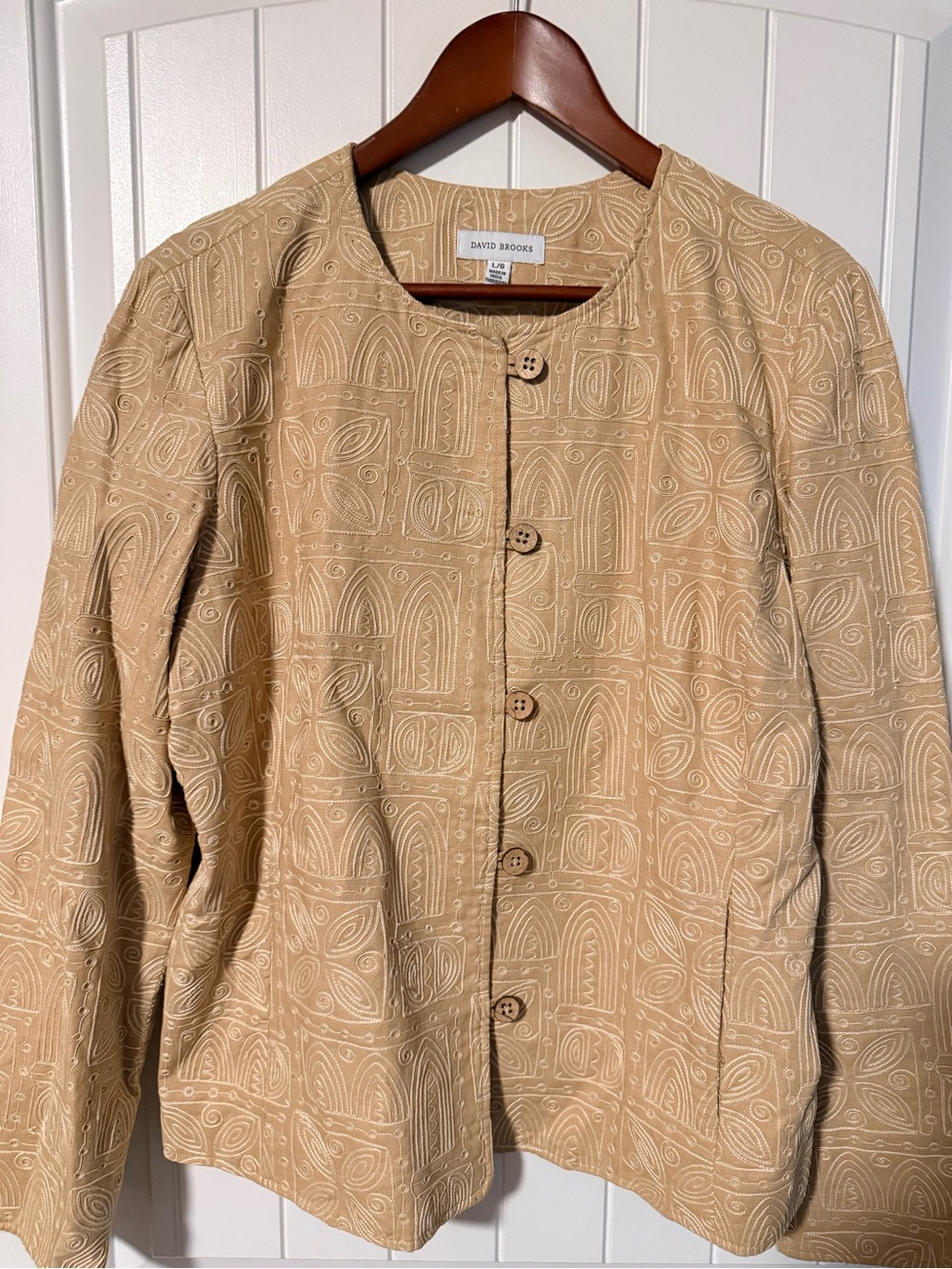 David Brooks Women's Tan Patterned Button-Front Jacket Textured Cropped Office